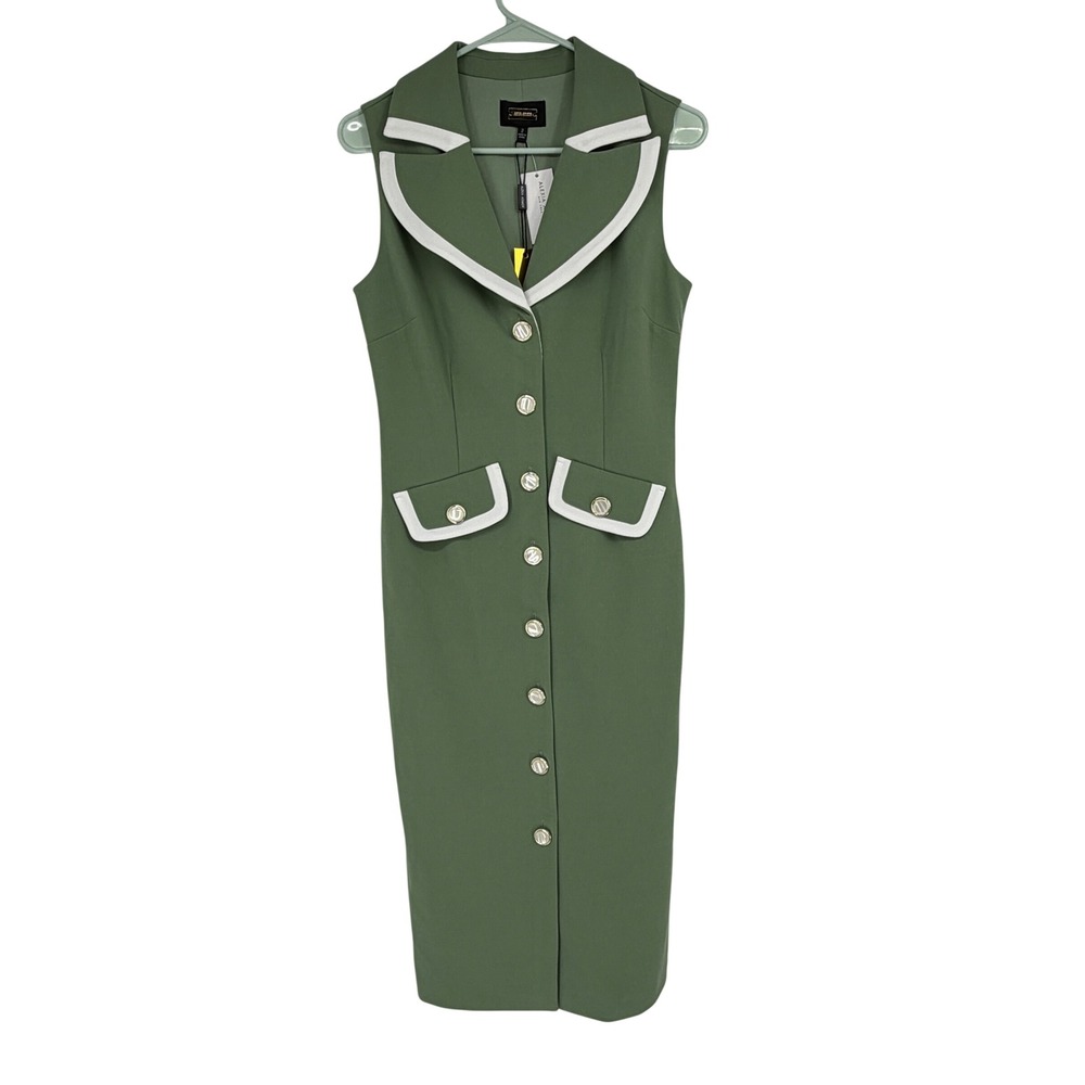 Alexia Admor Olive Green Midi Dress with White Trim